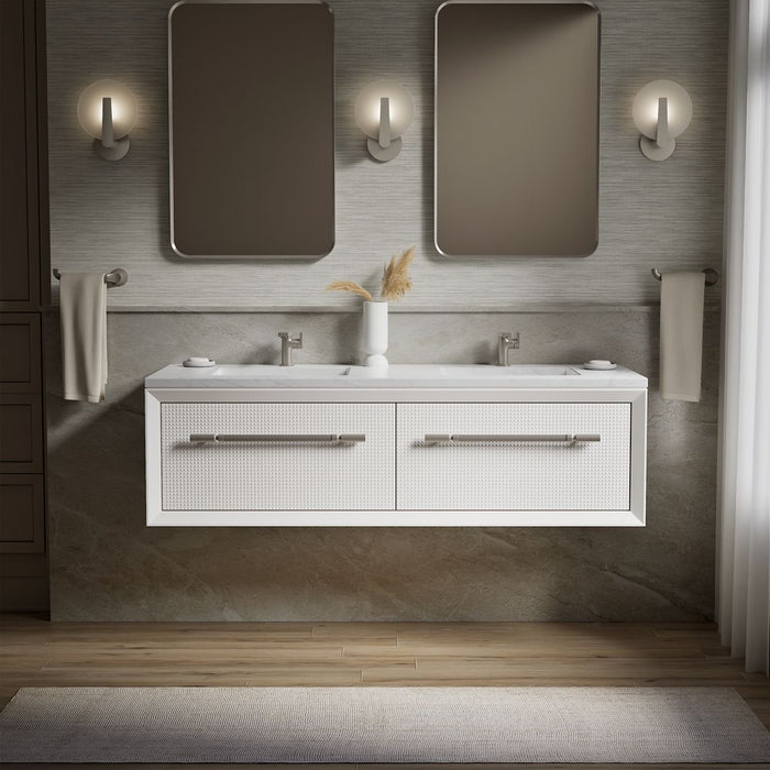 KOHLER K-CM33563-BD1 Enivo 60" wall-hung bathroom vanity cabinet with sinks and quartz top, white - view 4