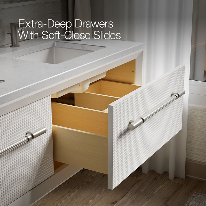 KOHLER K-CM33563-BD1 Enivo 60" wall-hung bathroom vanity cabinet with sinks and quartz top, white - view 5