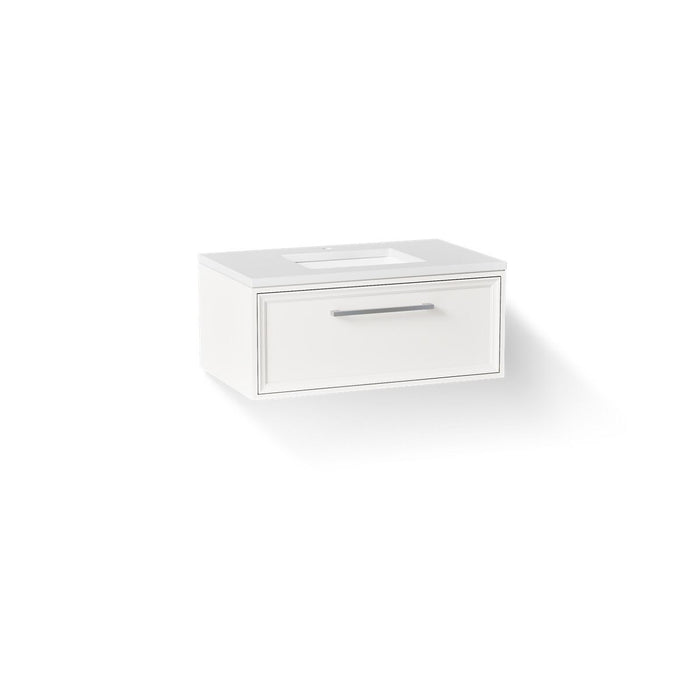 KOHLER K-CM33566-BD22 Lodern 36" Wall-hung Bathroom Vanity Cabinet with Sink and Quartz Top, Linen White - 3/4 view of produc
