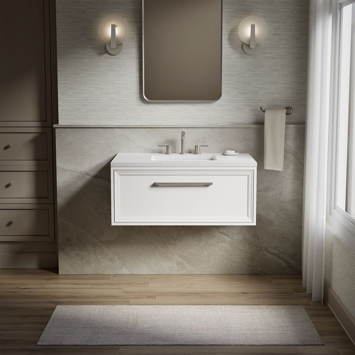 KOHLER K-CM33566-BD1 Lodern 36" wall-hung bathroom vanity cabinet with sink and quartz top, linen white - view 2