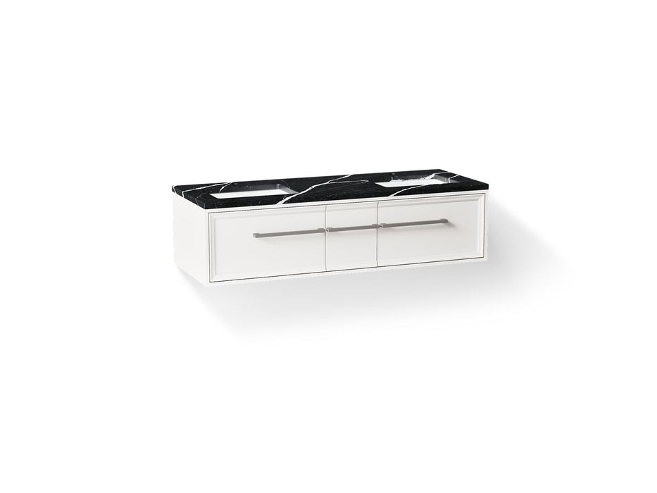 KOHLER K-CM33567-BD23 Lodern 60" Wall-hung Bathroom Vanity Cabinet with Sinks and Quartz Top, Linen White - 3/4 view of produ