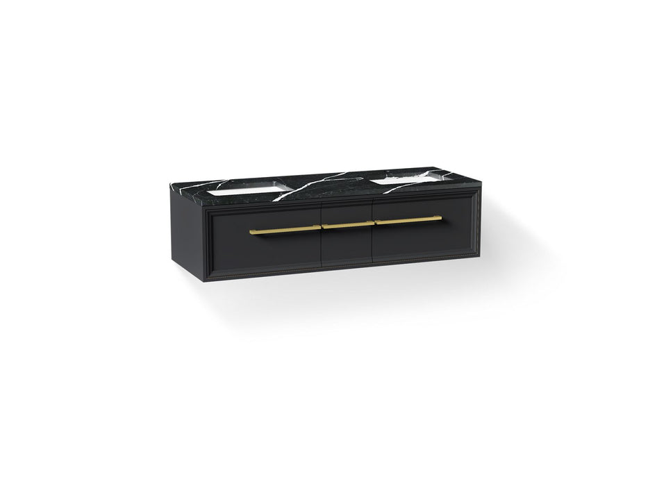 KOHLER K-CM33567-BD23 Lodern 60" Wall-hung Bathroom Vanity Cabinet with Sinks and Quartz Top, Slate Grey - 3/4 view of produc
