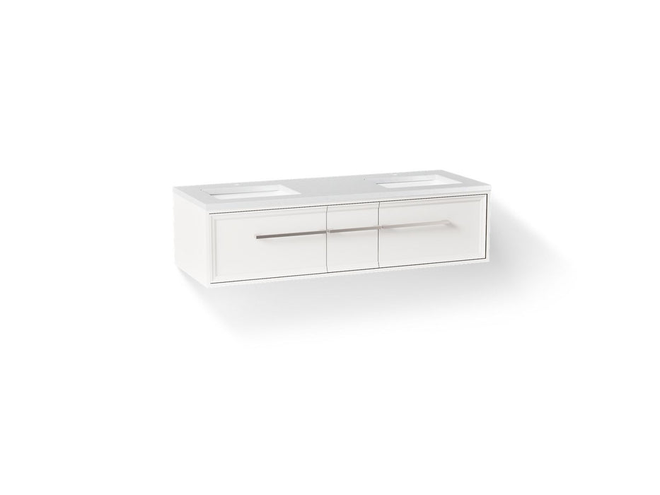 KOHLER K-CM33567-BD1 Lodern 60" wall-hung bathroom vanity cabinet with sinks and quartz top, linen white