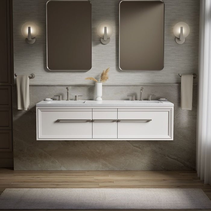 KOHLER K-CM33567-BD1 Lodern 60" wall-hung bathroom vanity cabinet with sinks and quartz top, linen white - view 3