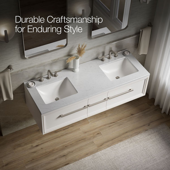 KOHLER K-CM33567-BD1 Lodern 60" wall-hung bathroom vanity cabinet with sinks and quartz top, linen white - view 5