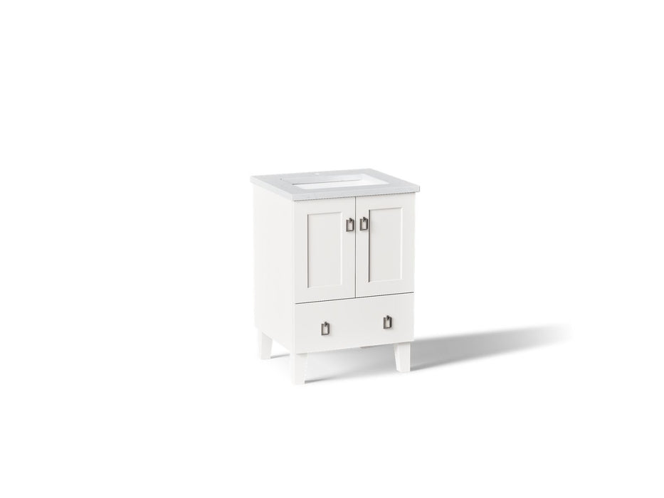 KOHLER K-CM99527-BD1 Poplin 24" bathroom vanity cabinet with sink and quartz top, linen white