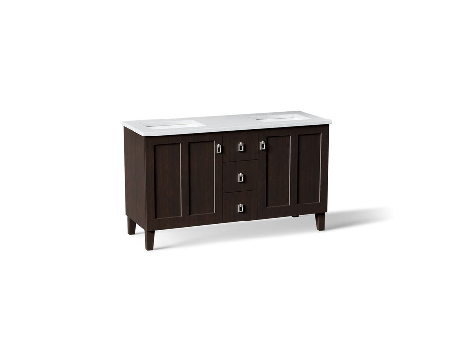 KOHLER K-CM99537-BD1 Poplin 60" bathroom vanity cabinet with sinks and quartz top, claret suede