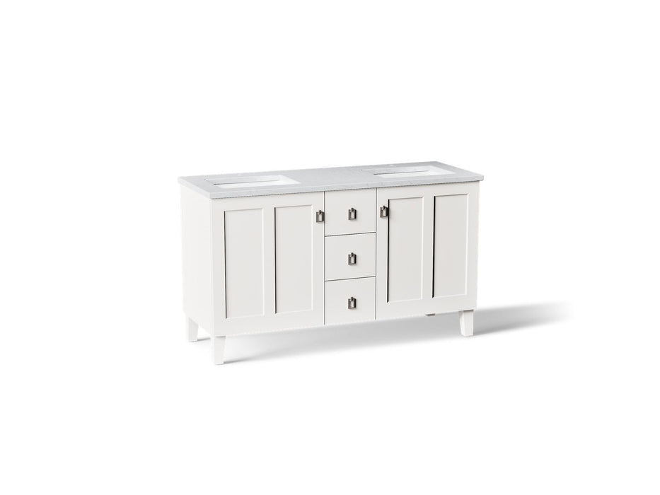 KOHLER K-CM99537-BD1 Poplin 60" bathroom vanity cabinet with sinks and quartz top, linen white