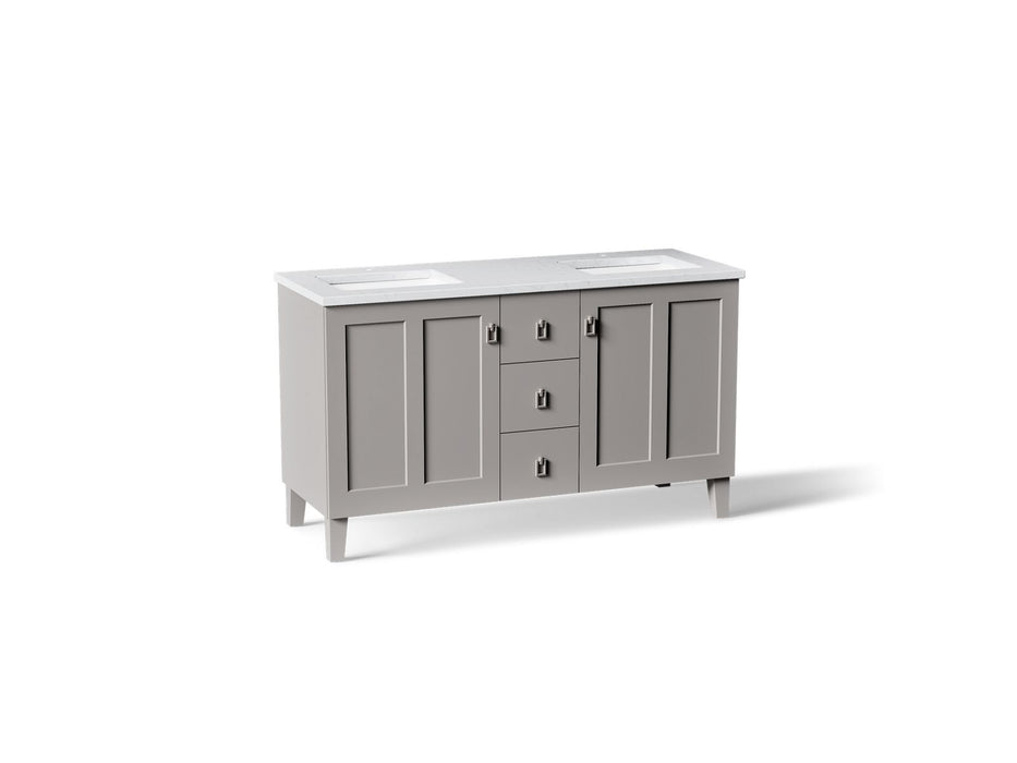 KOHLER K-CM99537-BD1 Poplin 60" bathroom vanity cabinet with sinks and quartz top, mohair grey