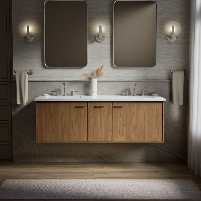 KOHLER K-CM99548-BD1 Jute 60" wall-hung bathroom vanity cabinet with sinks and quartz top, walnut flax - view 3