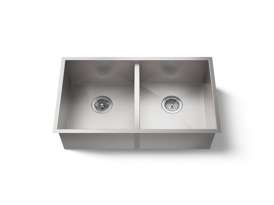 KOHLER K-RH20909 Lyric 32" Undermount Double-bowl Kitchen Sink, Stainless Steel - 3/4 view of product