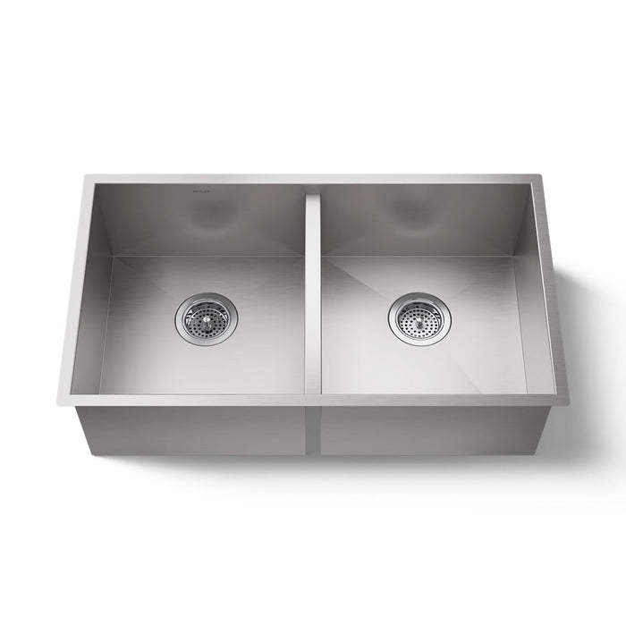 KOHLER K-RH20909 Lyric 32" Undermount Double-bowl Kitchen Sink, Stainless Steel - 3/4 view of product