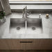 KOHLER K-RH20909 Lyric 32" Undermount Double-bowl Kitchen Sink, Stainless Steel - Shows close up detail of product in room
