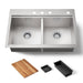 KOHLER K-RH23376-4PC Lyric Workstation 33" Top-/undermount Double-bowl Kitchen Sink, Stainless Steel - 3/4 view of product