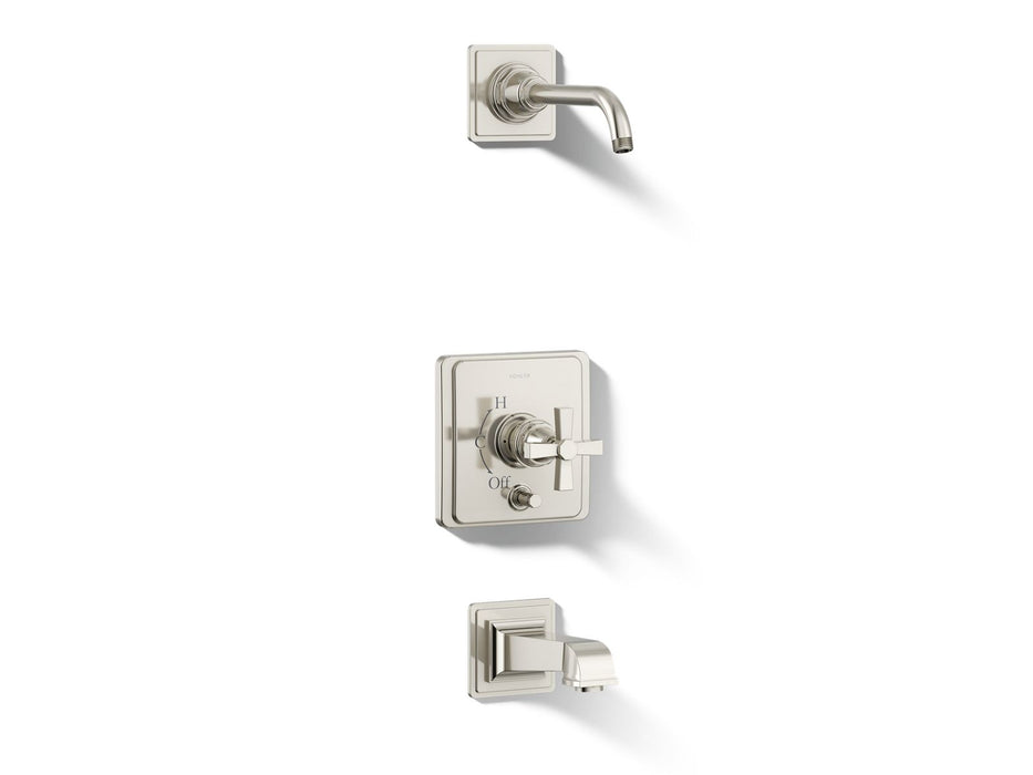 KOHLER K-T13133-3AL Pinstripe Pure Rite-Temp bath and shower trim kit with push-button diverter and cross handle, without...
