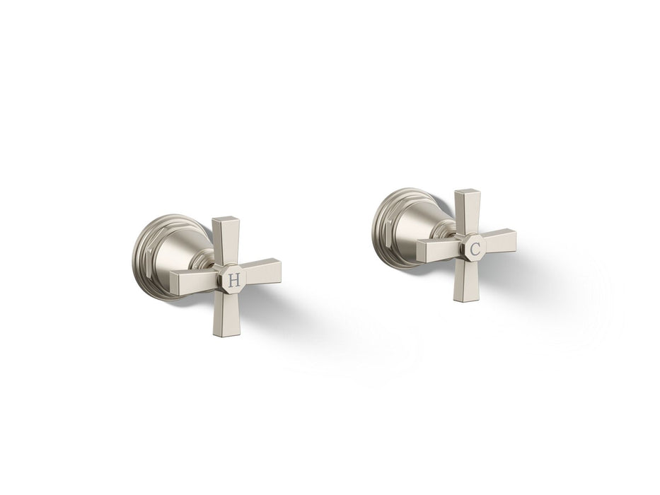 KOHLER K-T13141-3A Pinstripe Pure Deck-mount bath faucet handle trim with Cross design, vibrant brushed nickel