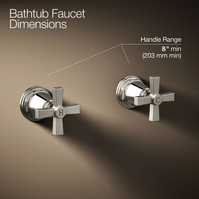 KOHLER K-T13141-3A Pinstripe Pure Deck-mount bath faucet handle trim with Cross design, vibrant polished nickel - view 5