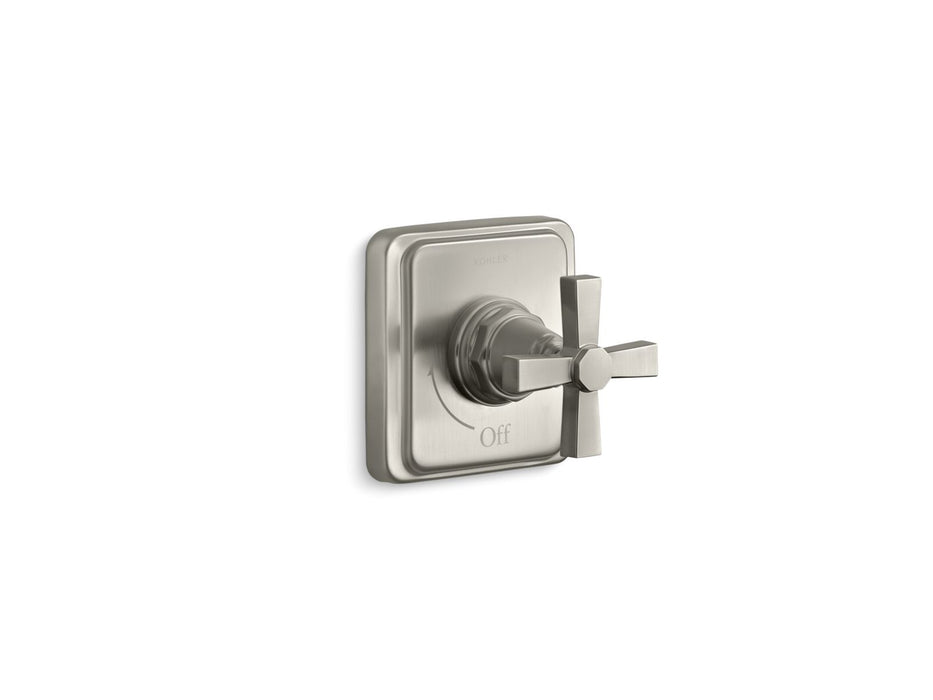 KOHLER K-T13174-3A Pinstripe Pure MasterShower volume control valve trim with cross handle, vibrant brushed nickel