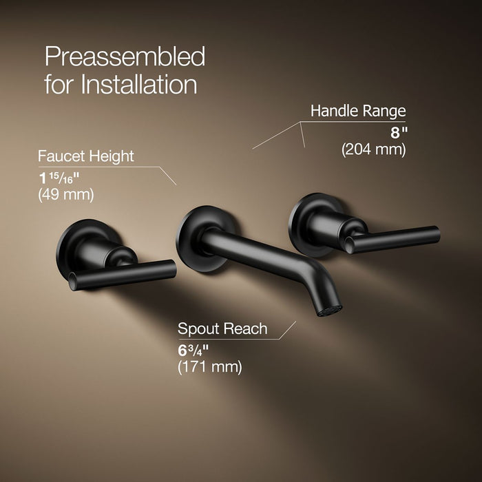 KOHLER K-T14413-4 Purist Wall-mount bathroom sink faucet trim with Lever handles, 1.2 gpm, matte black - view 2
