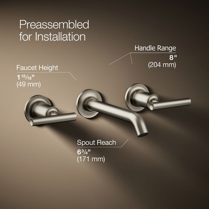KOHLER K-T14413-4 Purist Wall-mount bathroom sink faucet trim with Lever handles, 1.2 gpm