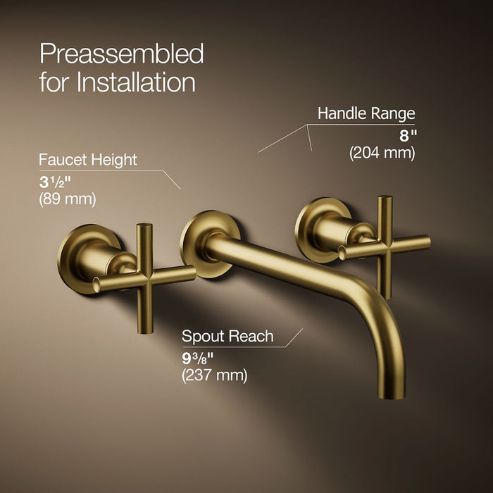 KOHLER K-T14414-3 Purist Wall-mount bathroom sink faucet trim with Cross handles, 1.2 gpm