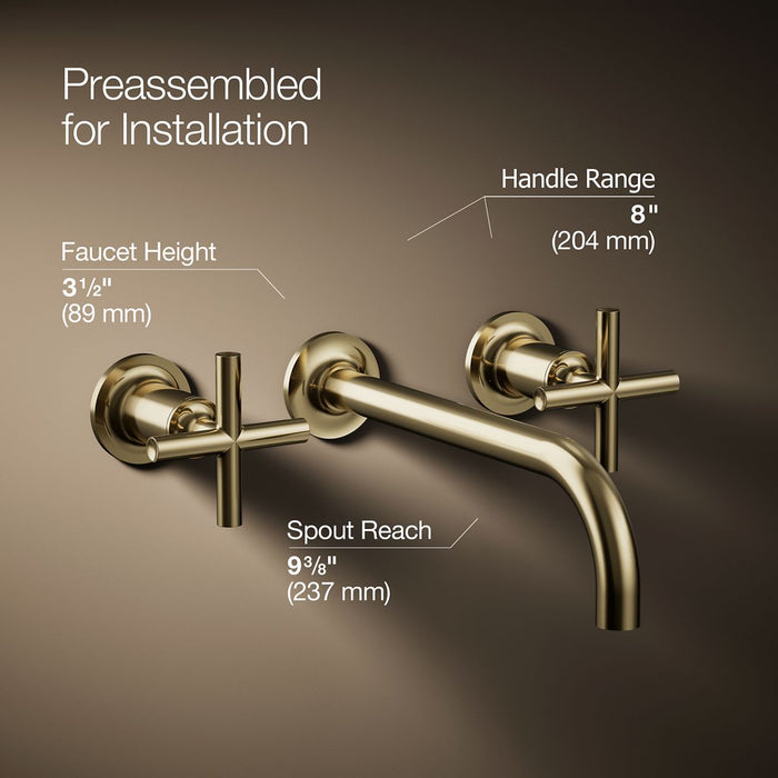 KOHLER K-T14414-3 Purist Wall-mount bathroom sink faucet trim with Cross handles, 1.2 gpm
