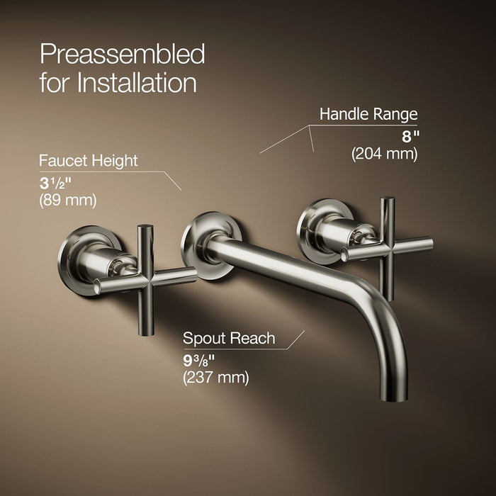 KOHLER K-T14414-3 Purist Wall-mount bathroom sink faucet trim with Cross handles, 1.2 gpm, vibrant polished nickel - view 2