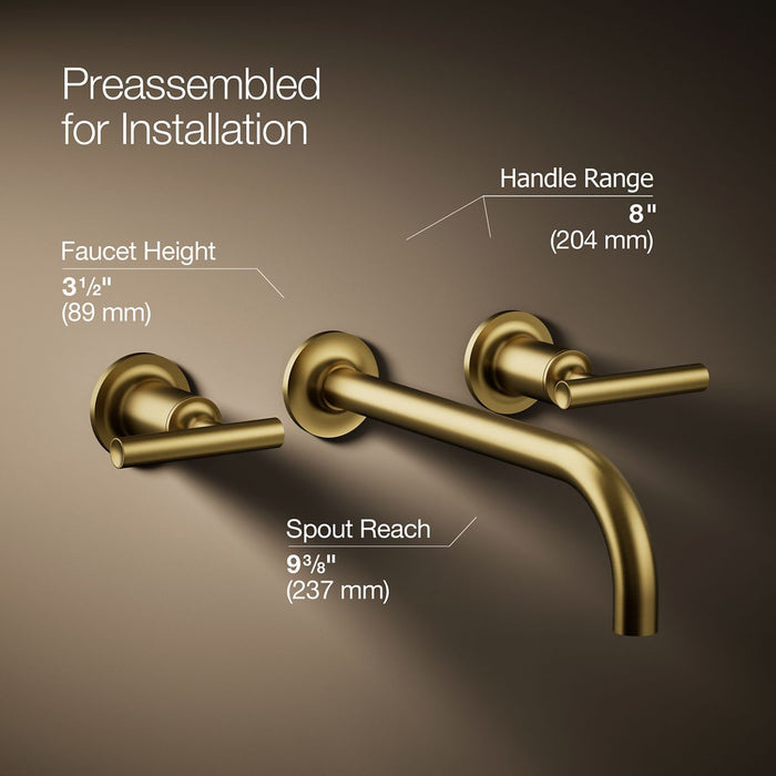 KOHLER K-T14414-4 Purist Wall-mount bathroom sink faucet trim with Lever handles, 1.2 gpm, vibrant brushed moderne brass...