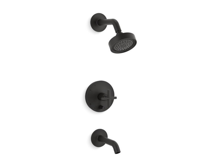 KOHLER K-T14420-3 Purist Rite-Temp Bath and Shower Trim Kit with Push-button Diverter and Cross Handle, 2.5 GPM, matte black