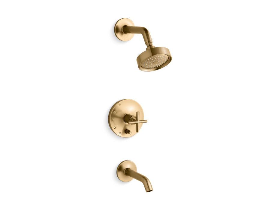 KOHLER K-T14420-3 Purist Rite-Temp Bath and Shower Trim Kit with Push-button Diverter and Cross Handle, 2.5 GPM, vibrant...