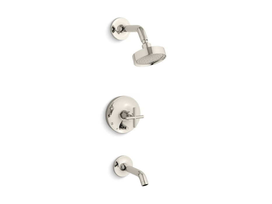 KOHLER K-T14420-3 Purist Rite-Temp Bath and Shower Trim Kit with Push-button Diverter and Cross Handle, 2.5 GPM, vibrant...