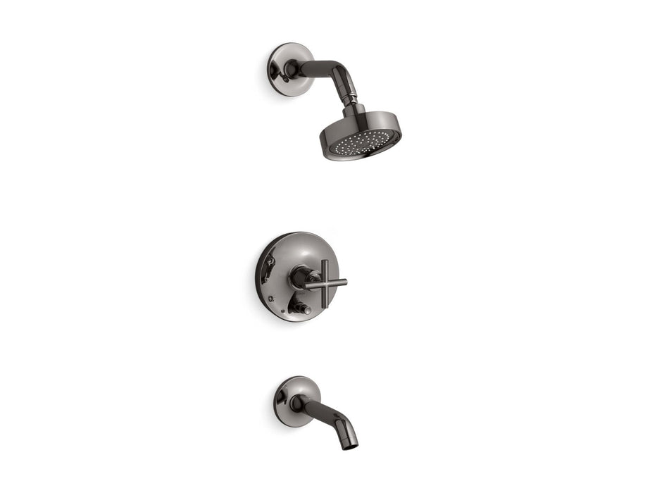 KOHLER K-T14420-3 Purist Rite-Temp Bath and Shower Trim Kit with Push-button Diverter and Cross Handle, 2.5 GPM, vibrant...