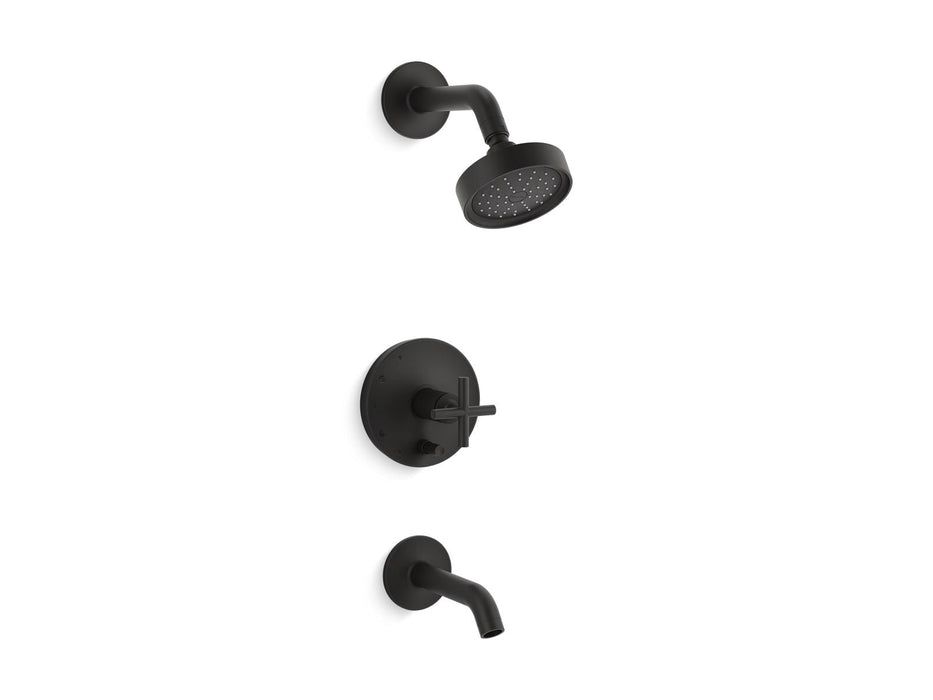 KOHLER K-T14420-3G Purist Rite-Temp bath and shower trim kit with push-button diverter and cross handle, 1.75 gpm, matte...
