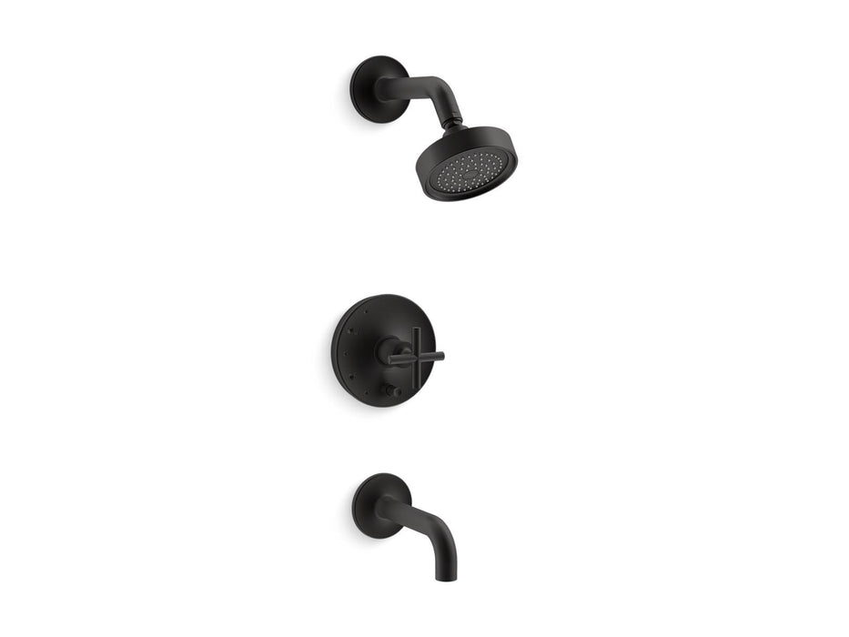 KOHLER K-T14421-3 Purist Rite-Temp Bath and Shower Trim Kit with Push-button Diverter and Cross Handle, 2.5 GPM, matte black