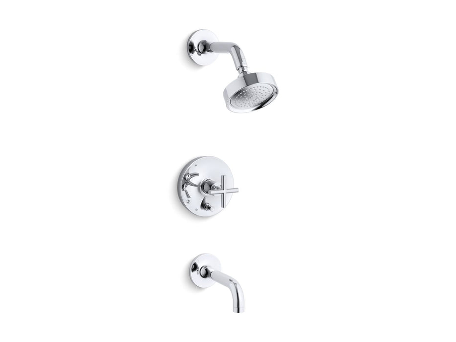 KOHLER K-T14421-3 Purist Rite-Temp Bath and Shower Trim Kit with Push-button Diverter and Cross Handle, 2.5 GPM, polished...