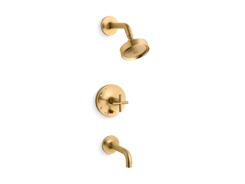 KOHLER K-T14421-3 Purist Rite-Temp Bath and Shower Trim Kit with Push-button Diverter and Cross Handle, 2.5 GPM, vibrant...