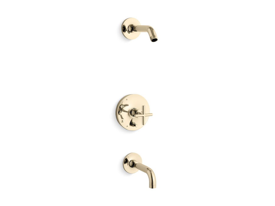 KOHLER K-T14421-3L Purist Rite-Temp bath and shower trim kit with push-button diverter and cross handle, without...