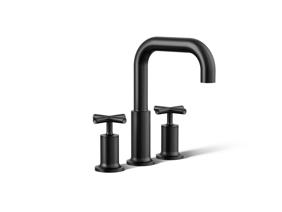 KOHLER K-T14428-3 Purist Deck-mount Bath Faucet Trim with Cross Handles, Matte Black - 3/4 view of product