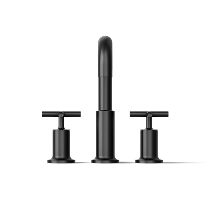 KOHLER K-T14428-3 Purist Deck-mount Bath Faucet Trim with Cross Handles, Matte Black - front view of product