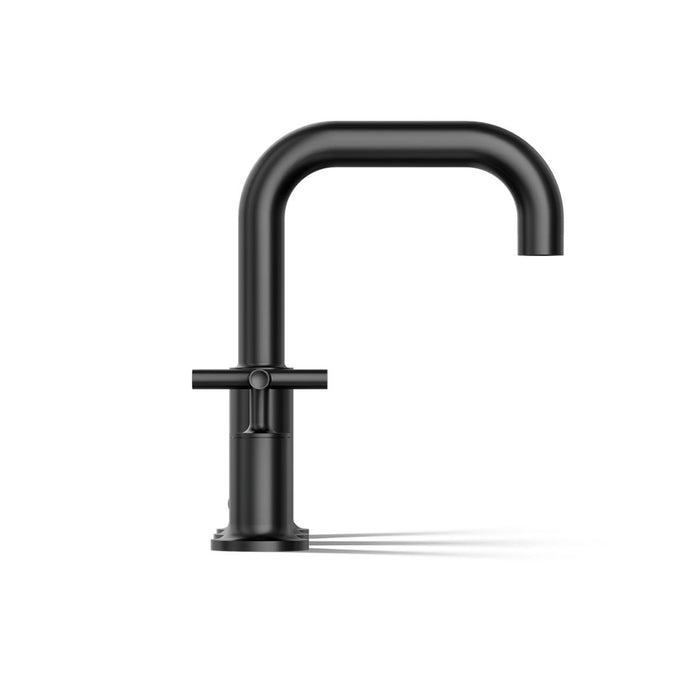KOHLER K-T14428-3 Purist Deck-mount Bath Faucet Trim with Cross Handles, Matte Black - side view of product