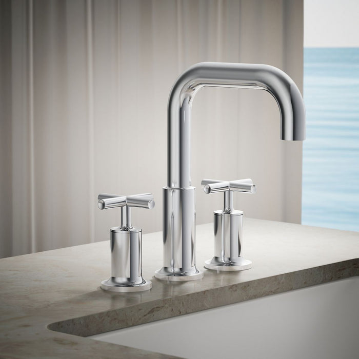 KOHLER K-T14428-3 Purist Deck-mount Bath Faucet Trim with Cross Handles, Polished Chrome - Shows close up detail of product i