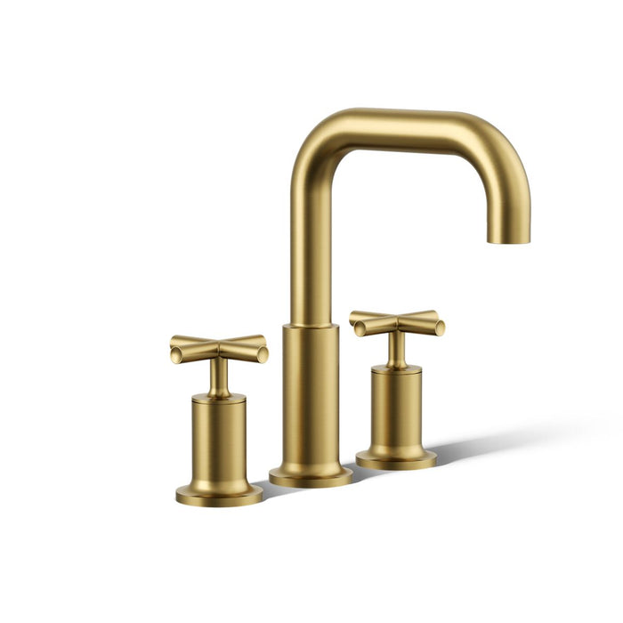KOHLER K-T14428-3 Purist Deck-mount Bath Faucet Trim with Cross Handles, Vibrant Brushed Moderne Brass - 3/4 view of product