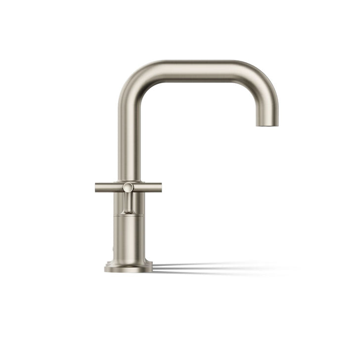 KOHLER K-T14428-3 Purist Deck-mount Bath Faucet Trim with Cross Handles, Vibrant Brushed Nickel - side view of product