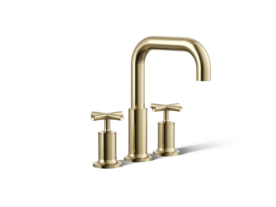KOHLER K-T14428-3 Purist Deck-mount Bath Faucet Trim with Cross Handles, Vibrant French Gold - 3/4 view of product