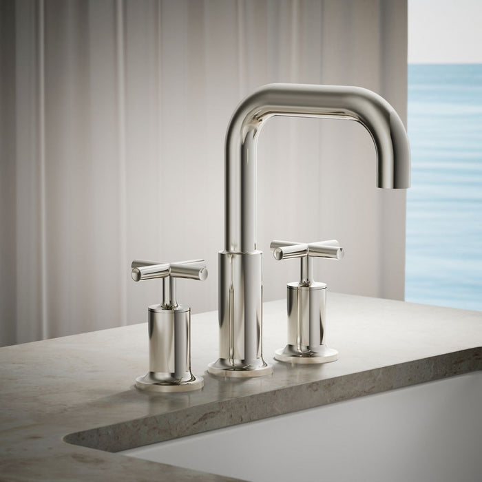 KOHLER K-T14428-3 Purist Deck-mount Bath Faucet Trim with Cross Handles, Vibrant Polished Nickel - Shows close up detail of p