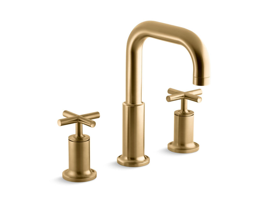 KOHLER K-T14428-3 Purist Deck-mount bath faucet trim with Cross handles, vibrant moderne brushed gold