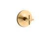 KOHLER K-T14488-3 Purist MasterShower temperature control valve trim with cross handle, vibrant brushed moderne brass