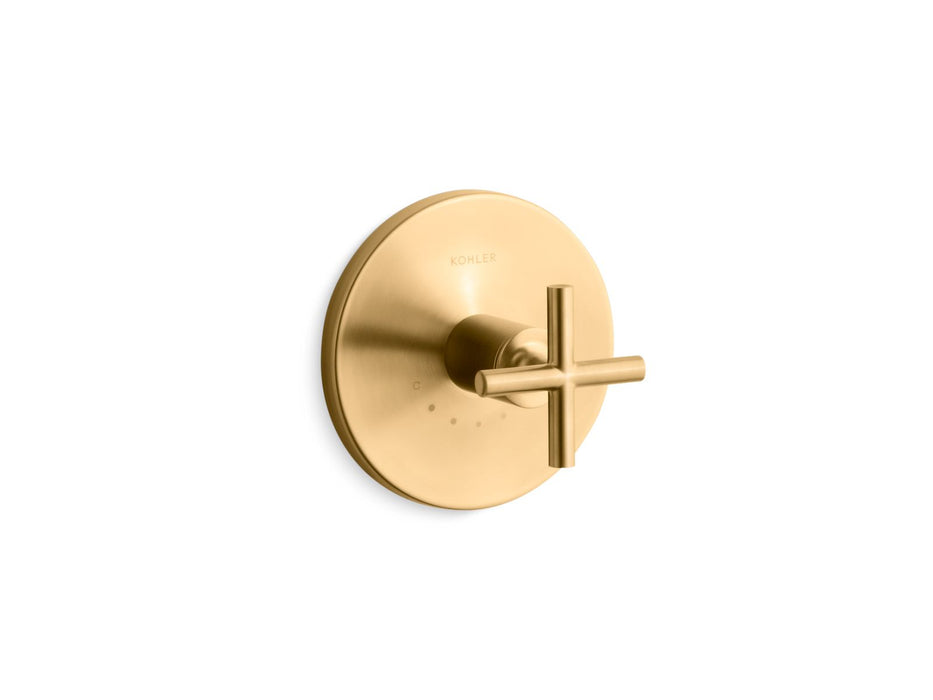 KOHLER K-T14488-3 Purist MasterShower temperature control valve trim with cross handle, vibrant brushed moderne brass