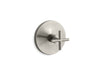 KOHLER K-T14488-3 Purist MasterShower temperature control valve trim with cross handle, vibrant brushed nickel