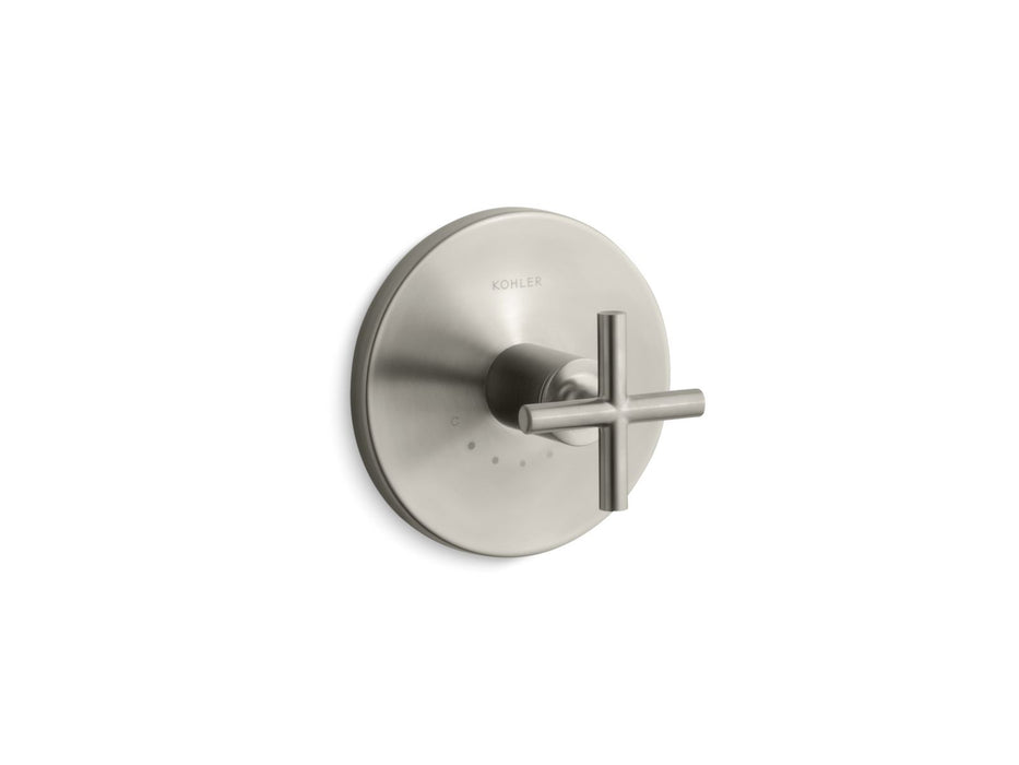 KOHLER K-T14488-3 Purist MasterShower temperature control valve trim with cross handle, vibrant brushed nickel